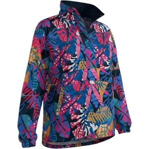 Lauren James Tropical Floral Windbreaker Jacket Women M Quarter Zip Rain‎ Jacket